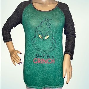 Dr. Seuss "Don't Be a Grinch" Burnout Tee 3/4 Raglan Sleeves T-Shirt Small VGC